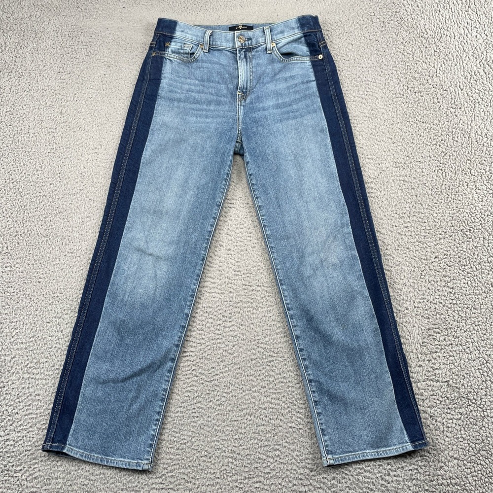 7 For All Mankind Jeans Womens 30 Blue Tuxedo Stripe Straight Leg Stretch Denim